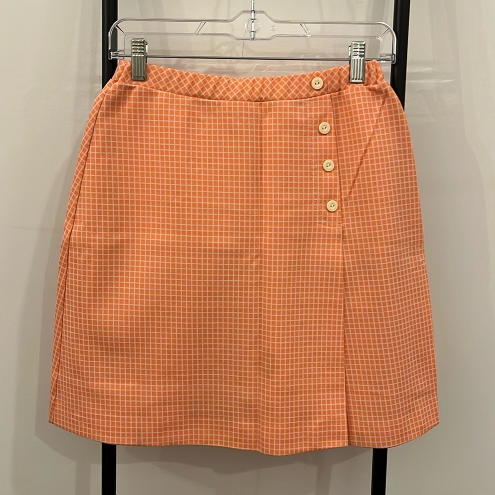 Vintage 60s Jansen Orange White Crid Pattern Old Money Tennis Skort Skirt SZ 14